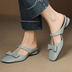 Meyra Bow Lambskin Leather Mules