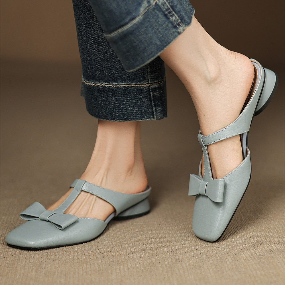 Meyra Bow Lambskin Leather Mules