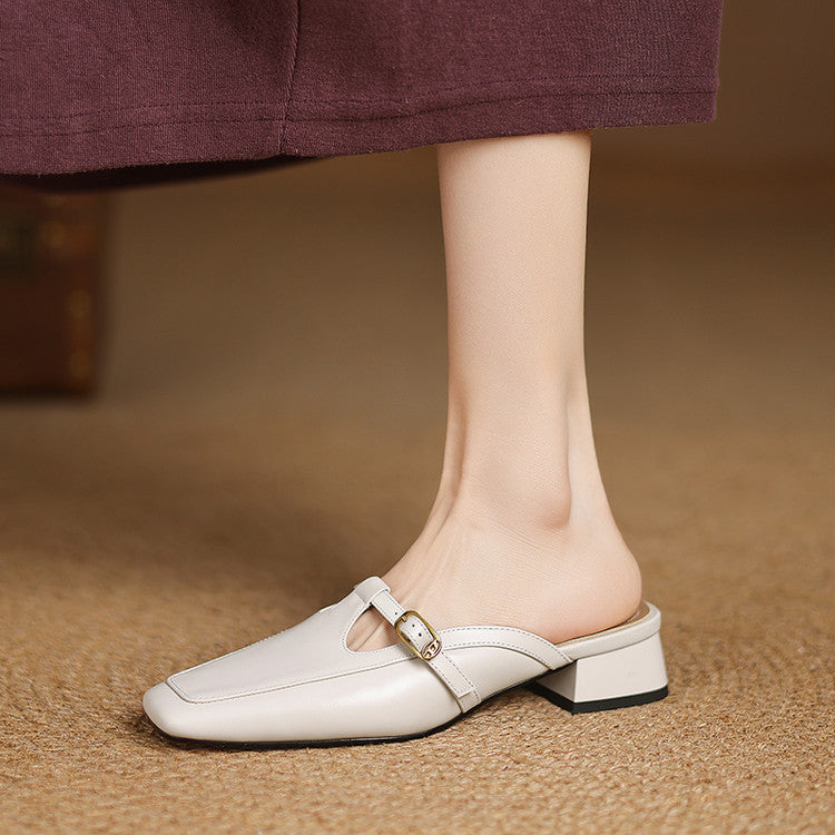 Nyra T-Strap Leather Mules