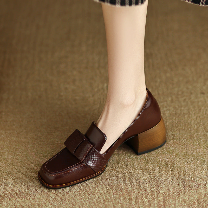 Velmora Bow Leather Loafer Pumps