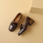 Velmora Bow Leather Loafer Pumps