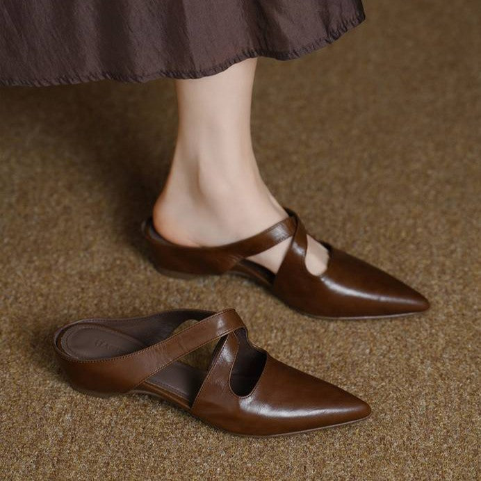 Elira Cross-Strap Leather Mules