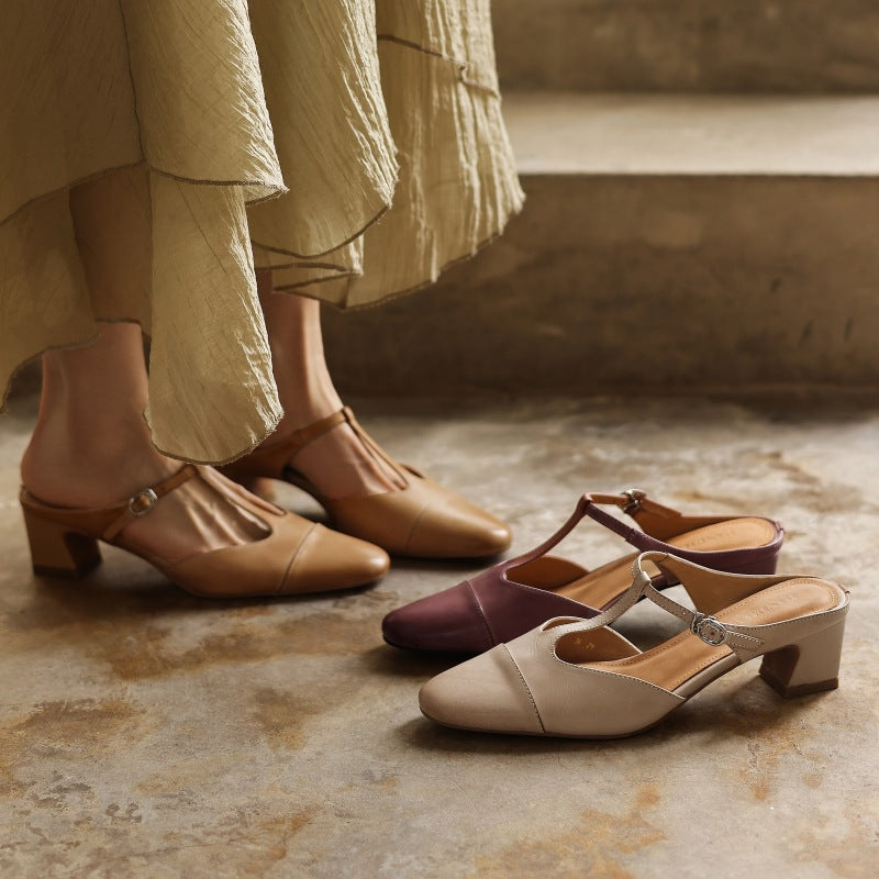 Rovell T-Bar Leather Mules