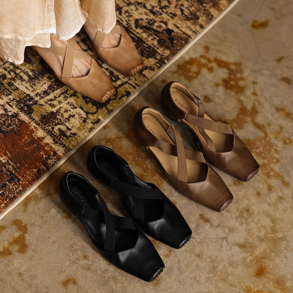 Eloria Leather Cross-Strap Heels