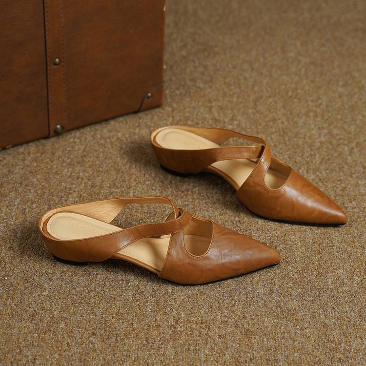 Elira Cross-Strap Leather Mules