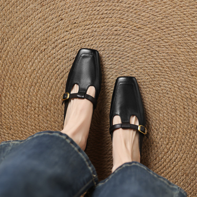 Nyra T-Strap Leather Mules
