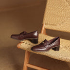 Nelle Square-Toe Leather Loafer Pumps