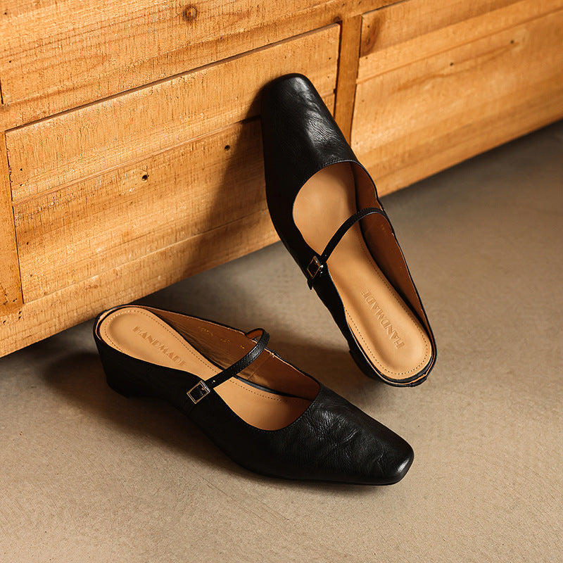Sera Square-Toe Leather Mules