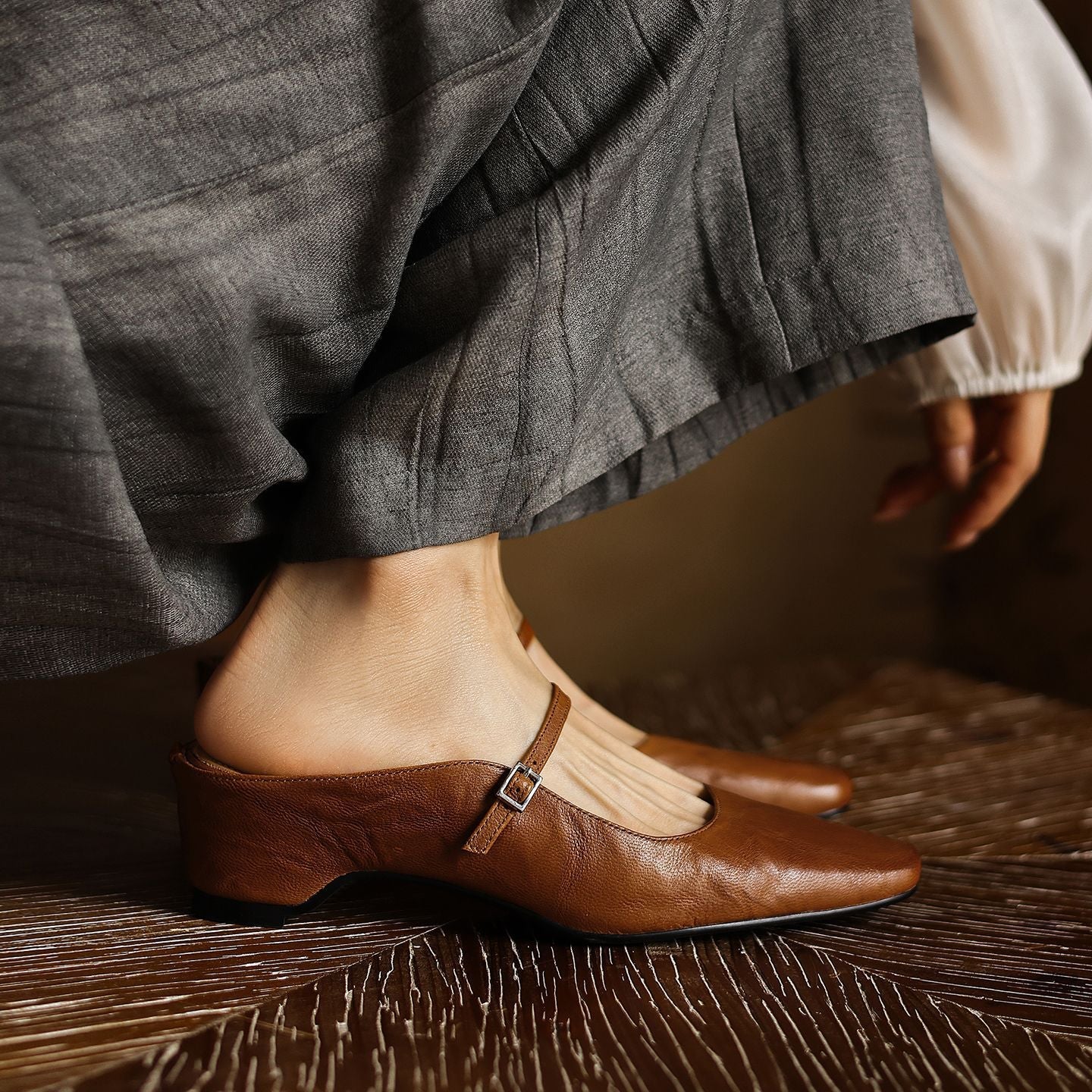 Sera Square-Toe Leather Mules