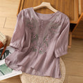 Embroidered Relaxed Blouse - Purple