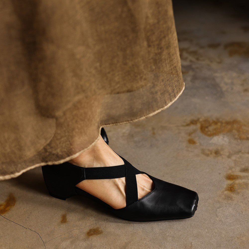 Eloria Leather Cross-Strap Heels