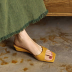 Mara Square-Toe Leather Wedge Mules