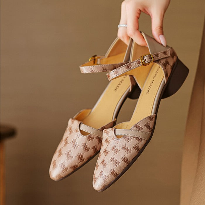 Elara Woven Leather Mary-Janes