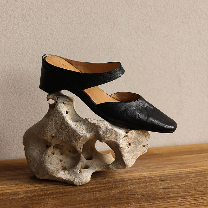 Amelie Square-Toe Leather Mules