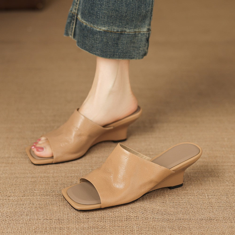 Caia Square-Toe Leather Mules