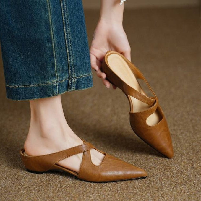 Elira Cross-Strap Leather Mules