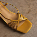 Seren Square-Toe Leather Sandal Heels