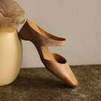 Amelie Square-Toe Leather Mules