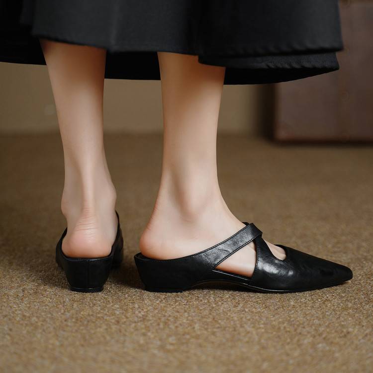 Elira Cross-Strap Leather Mules