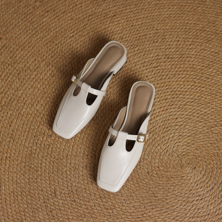 Nyra T-Strap Leather Mules