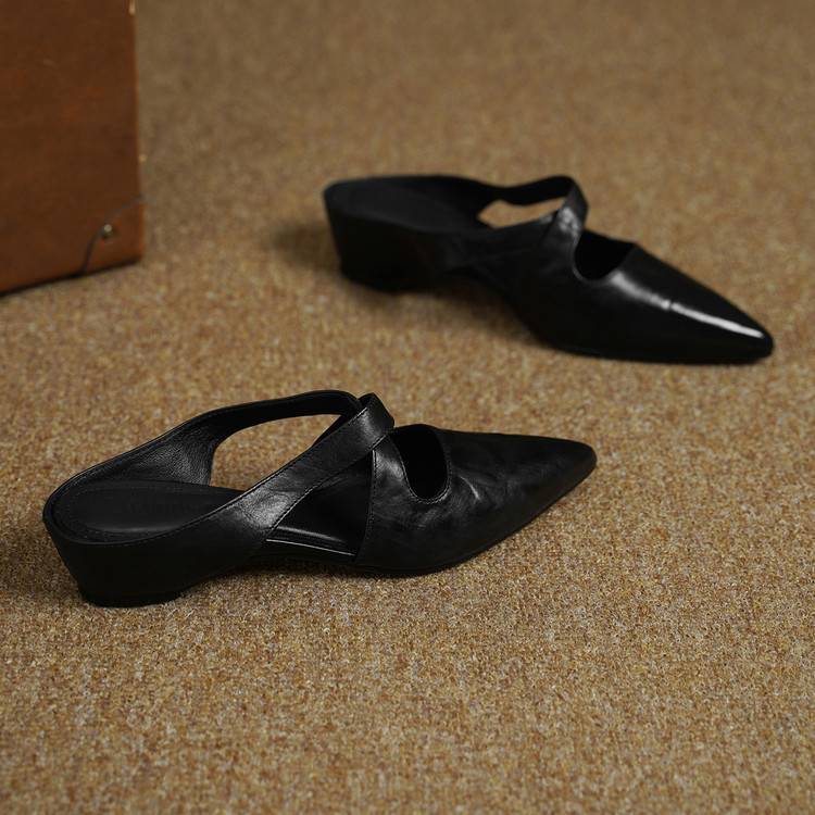 Elira Cross-Strap Leather Mules