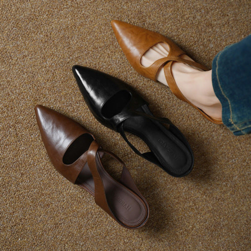 Elira Cross-Strap Leather Mules