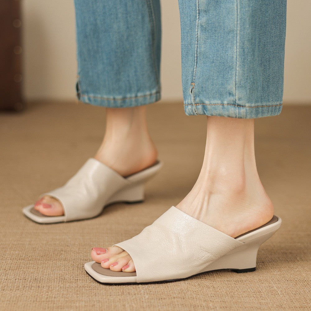 Caia Square-Toe Leather Mules