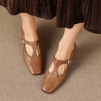 Caelia Square-Toe Leather Mary-Jane Heels