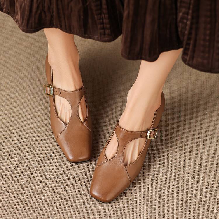 Caelia Square-Toe Leather Mary-Jane Heels