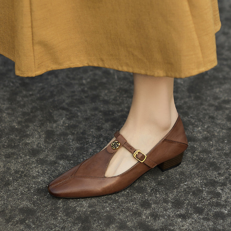 Camélia T-Bar Leather Pumps