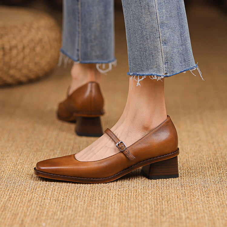 Cirelle Strap Leather Mary-Jane Heels