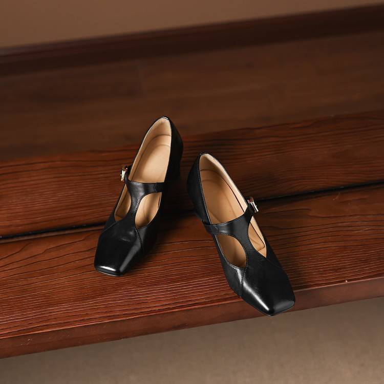 Caelia Square-Toe Leather Mary-Jane Heels