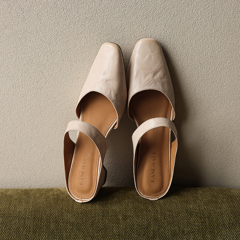 Amelie Square-Toe Leather Mules