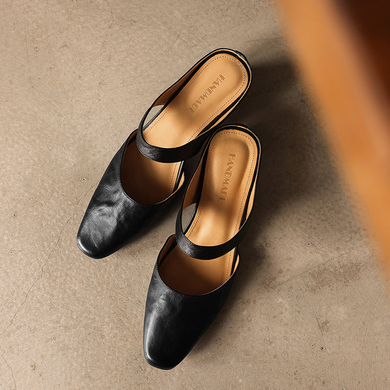 Amelie Square-Toe Leather Mules