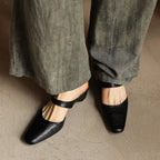 Amelie Square-Toe Leather Mules