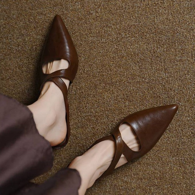 Elira Cross-Strap Leather Mules