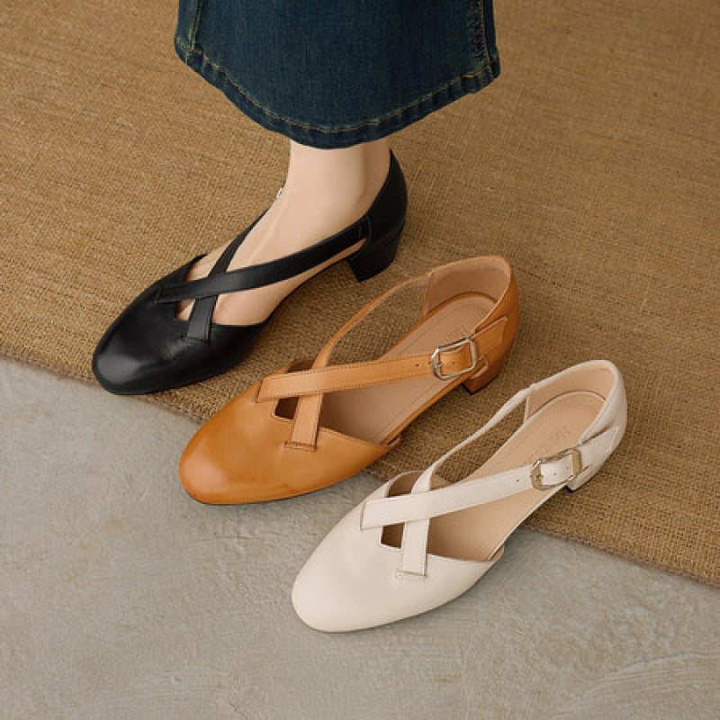 Maelis Crossstrap Leather Heels