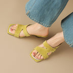 Erin Square-Toe Leather Sandal Heels