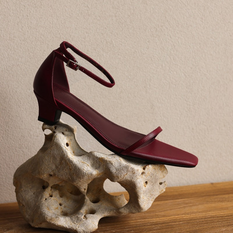 Elara Ankle-Strap Leather Sandal Heels