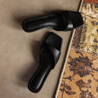 Mara Square-Toe Leather Wedge Mules