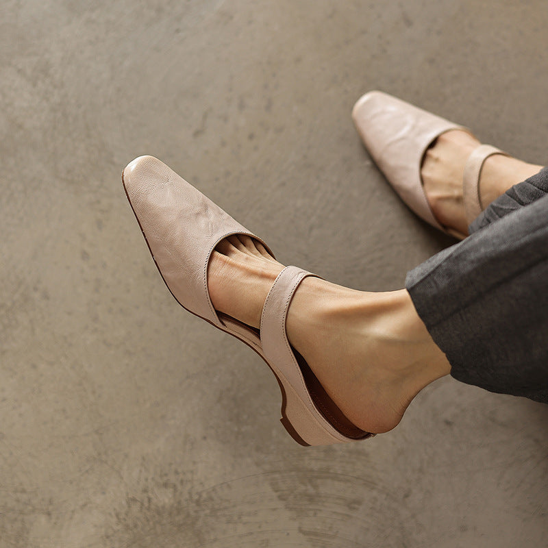 Amelie Square-Toe Leather Mules