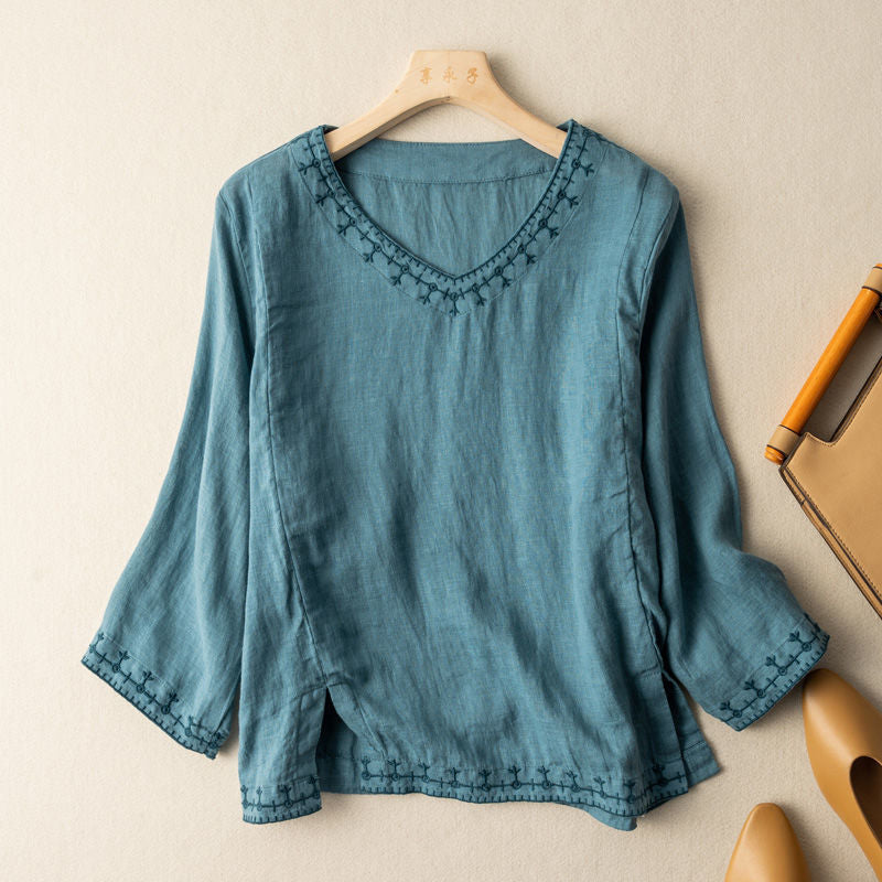 Embroidered V-Neck Blouse