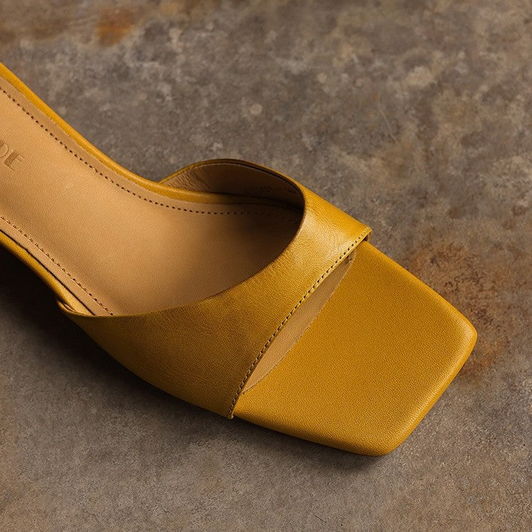 Mara Square-Toe Leather Wedge Mules