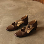 Eloria Leather Cross-Strap Heels
