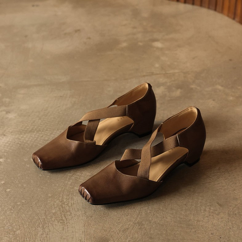 Eloria Leather Cross-Strap Heels