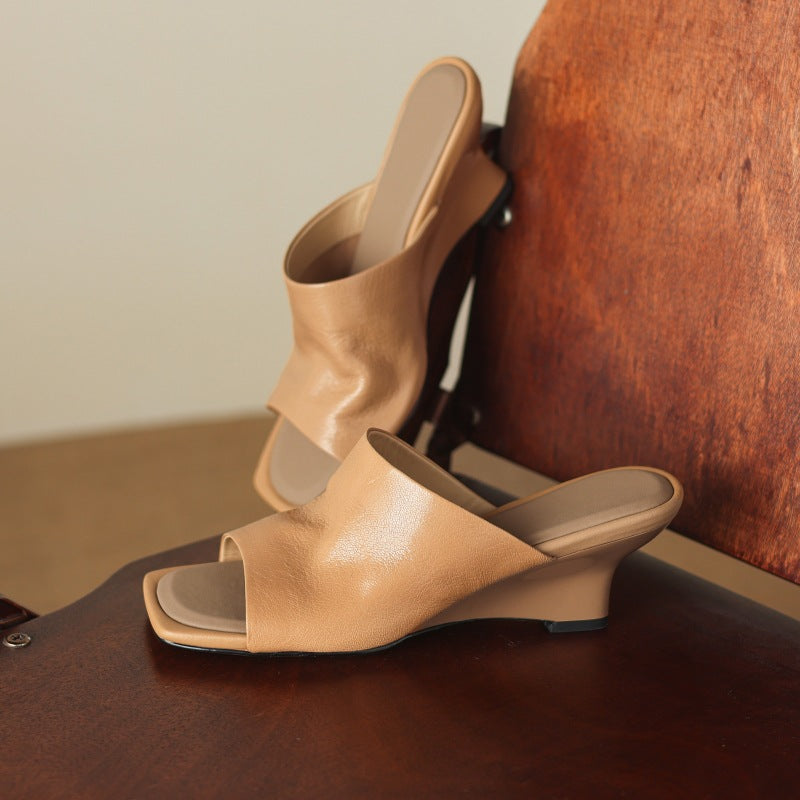 Caia Square-Toe Leather Mules