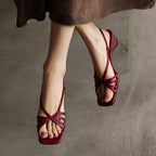 Seren Square-Toe Leather Sandal Heels