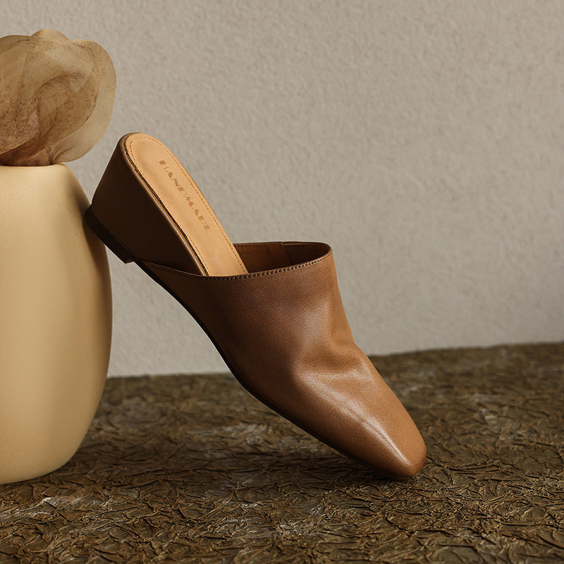 Elise Square-Toe Leather Mules