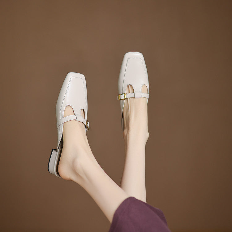 Nyra T-Strap Leather Mules