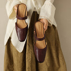 Amelie Square-Toe Leather Mules